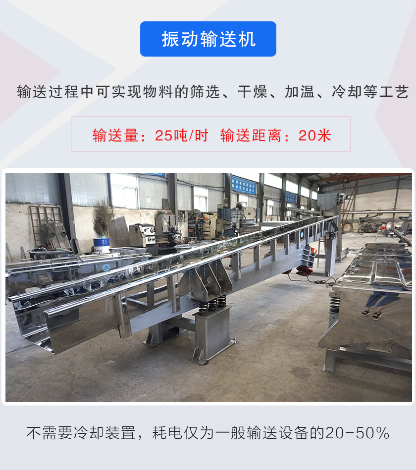 輸送過程中可實(shí)現(xiàn)物料的篩選、干燥、加溫、冷卻等工藝